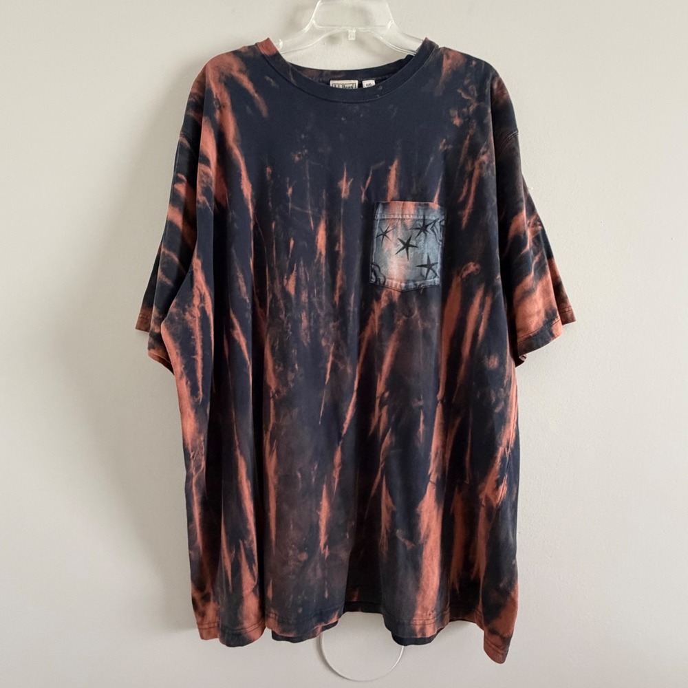 Y2K LL Bean Mens 2XL Tall Bleach Tie Dye T-Shirt Black Grunge Star Graphic